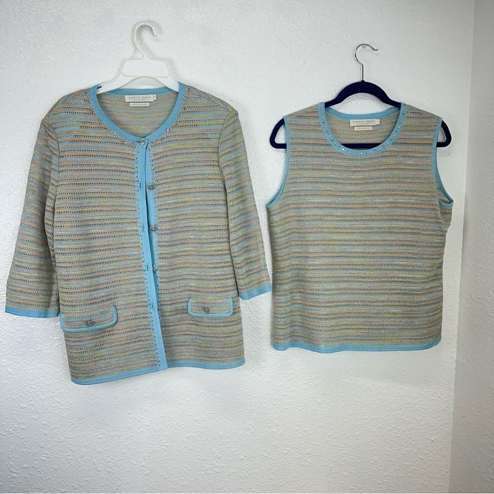 CARTE Knit Designed By Mario cardigan knit set retro 50’s 60’s pastels money L